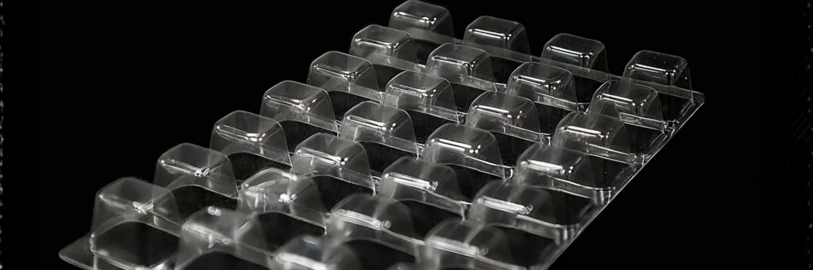 Clear PET vacuum-formed blister tray insert for product visibility